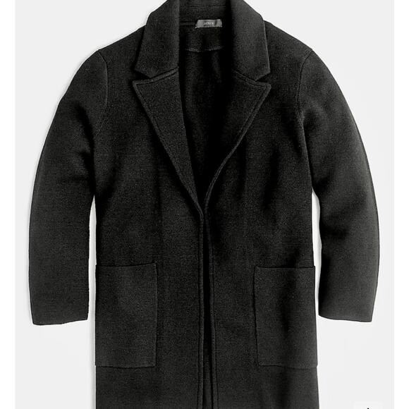 J. Crew Open Front Sweater Long Line Black Blazer 100% Merino Wool Sz XXS - Picture 2 of 6